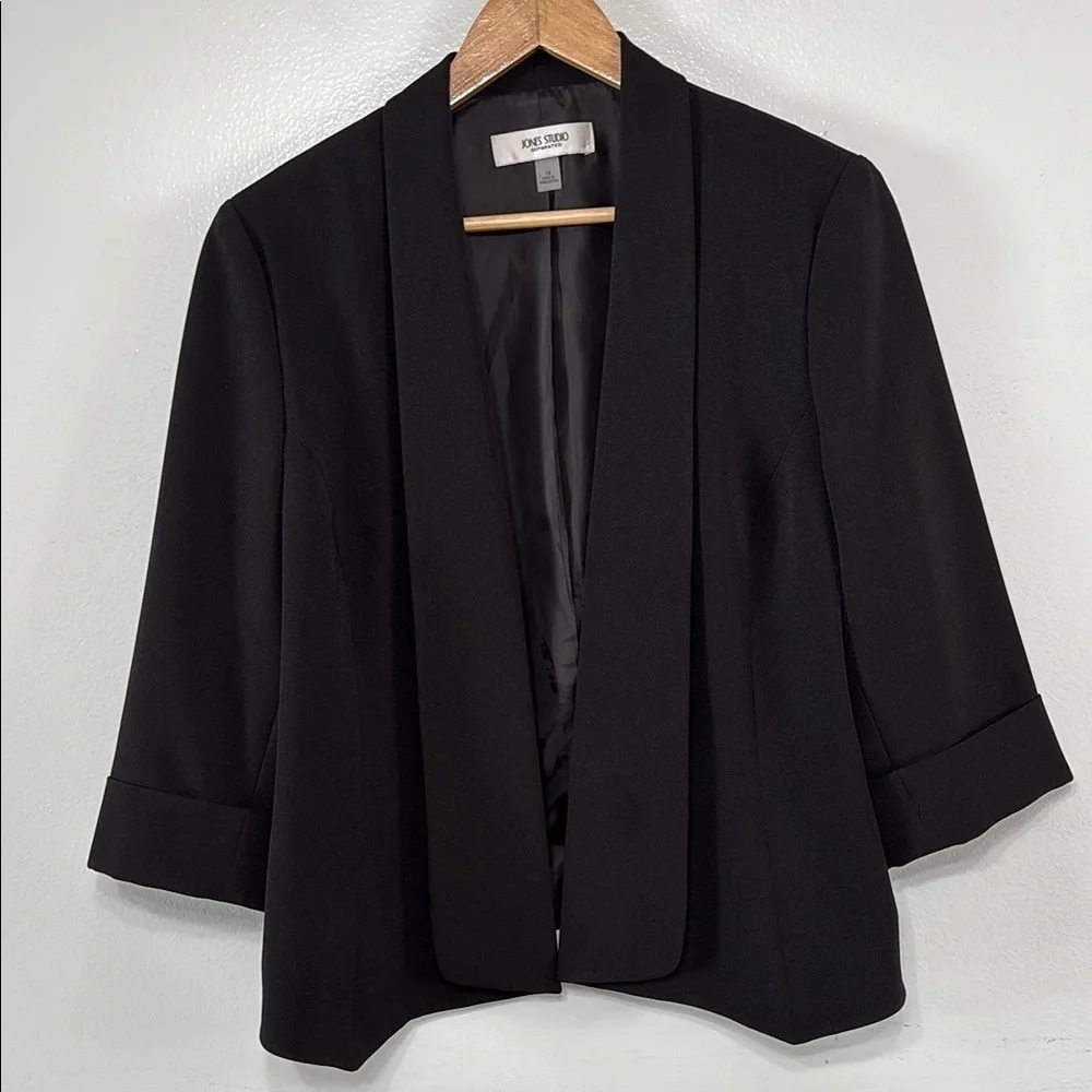 Jones Studio Chic Black Open-Front Cropped Blazer Jacket Size 14